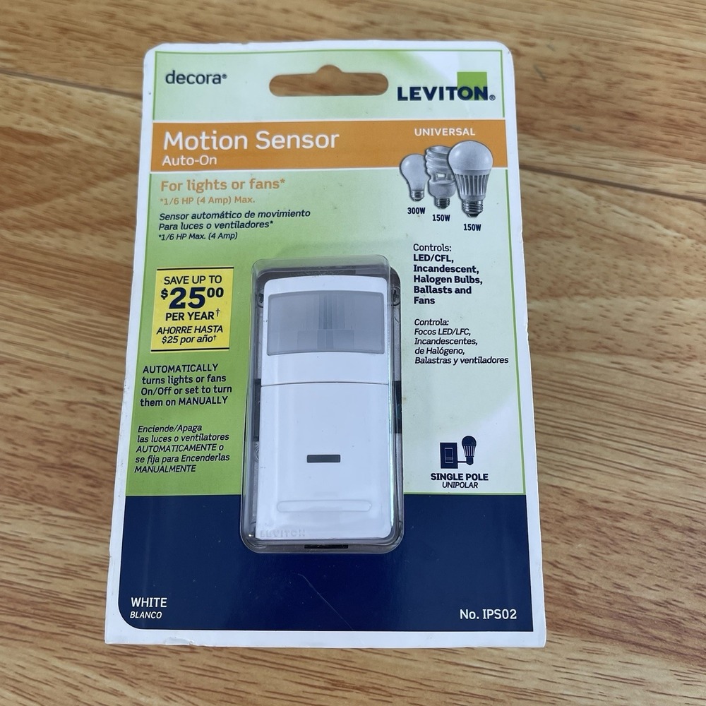 Levition Decora IPS02 Motion Sensor In-Wall Switch, 2.5 A, Single Pole, White